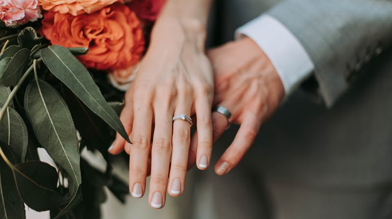指輪と手（男と女）。